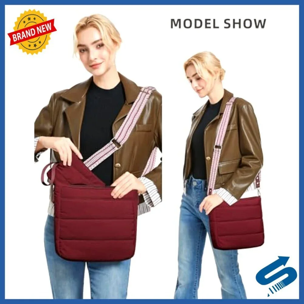 Puffer Quilted Crossbody Hobo Bag with Coin Wallet Adjustable Straps